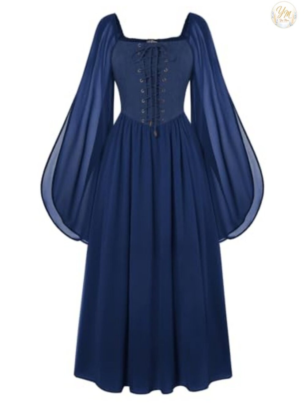 Renaissance Medieval Costume Dress Chiffon Bell Sleeve Maxi